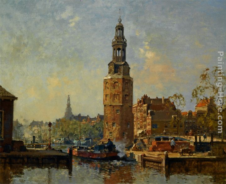 A view of the Montelbaanstoren Amsterdam painting - Cornelis Vreedenburgh A view of the Montelbaanstoren Amsterdam art painting
